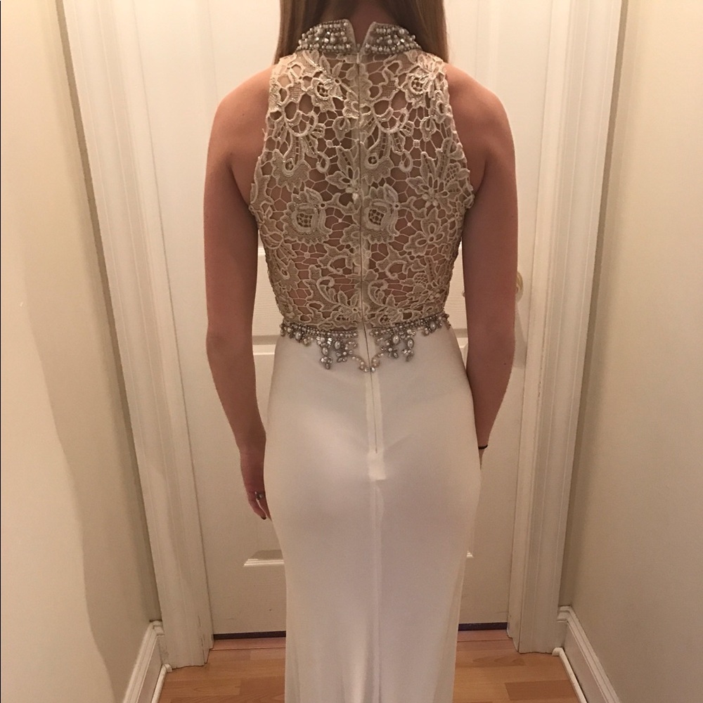 Girls White and Gold Prom Dress